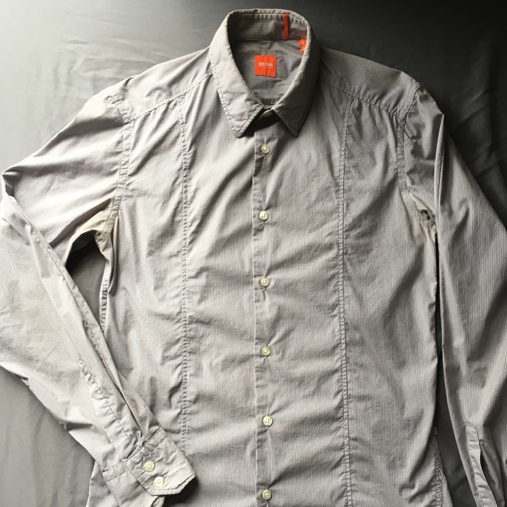 Boss Orange Gray/Blue slim micro stripe shirt S